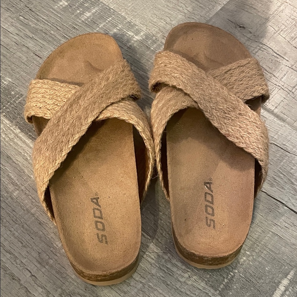 Soda Women's Natural Tan Woven Crossband Slides